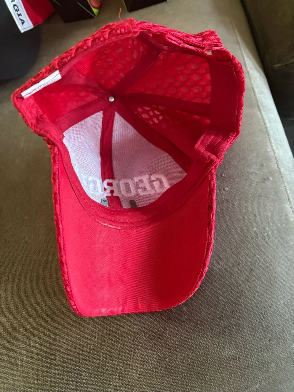 Georgia Red Mesh Baseball Cap with Embroidered GA Patch